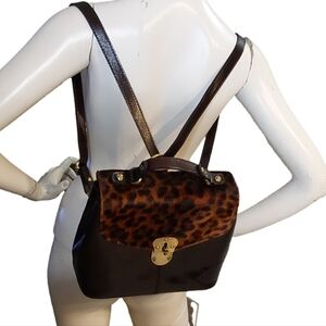 PATRICIA NASH LEOPARD NWOT HAIRCALF BROWN LEATER BACKPACK/ SHOULDER BAG
